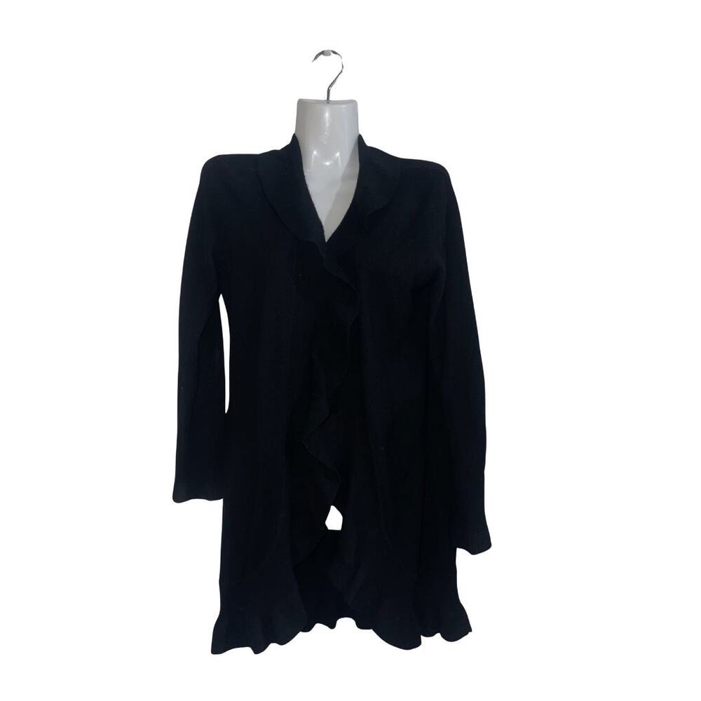 Cashmere By Bloomingdales Ruffle Open Front Long Cardigan SZ Small Feminine Chic